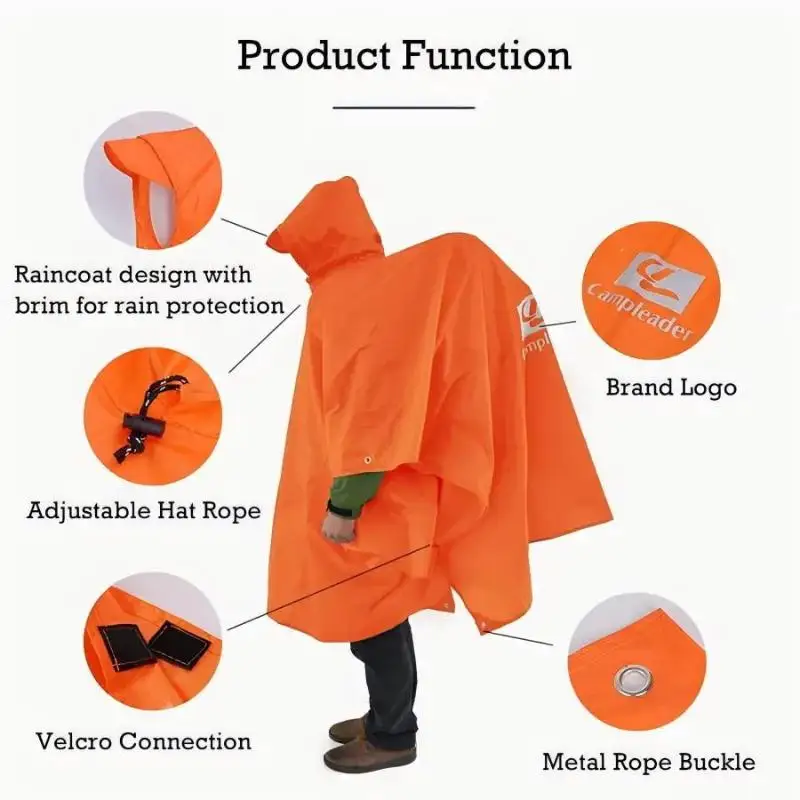 Outdoor 3 In 1 Raincoat Hooded Sleeve Waterproof Rain Poncho Motorcycle Rain Cover Camping Hiking Travel Portable Rainwear Tent