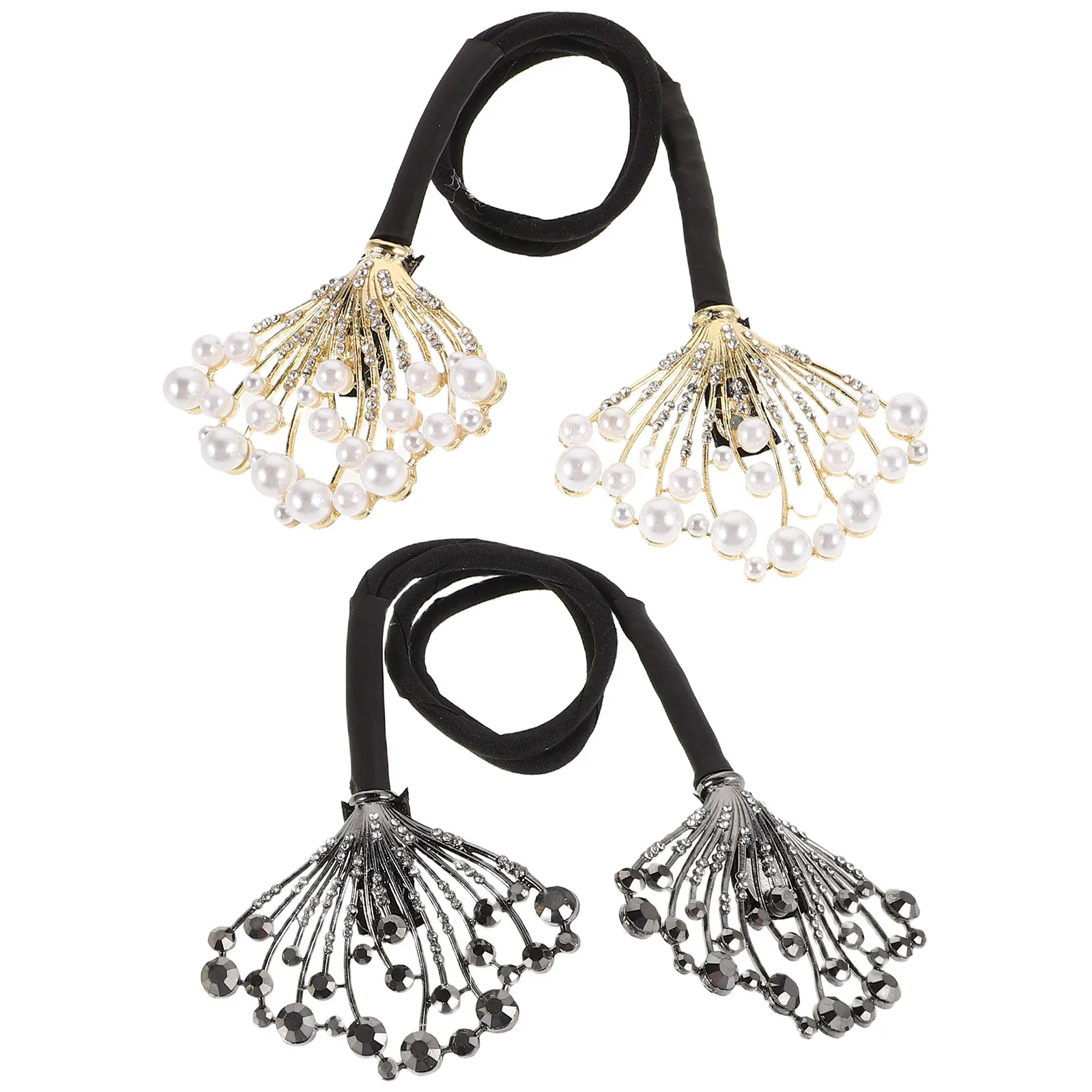 

2Pcs Pearl Rhinestone Hair Bun Maker Donut Styling Tool French Bun Curler for Wedding Bridal Party Formal Occasion