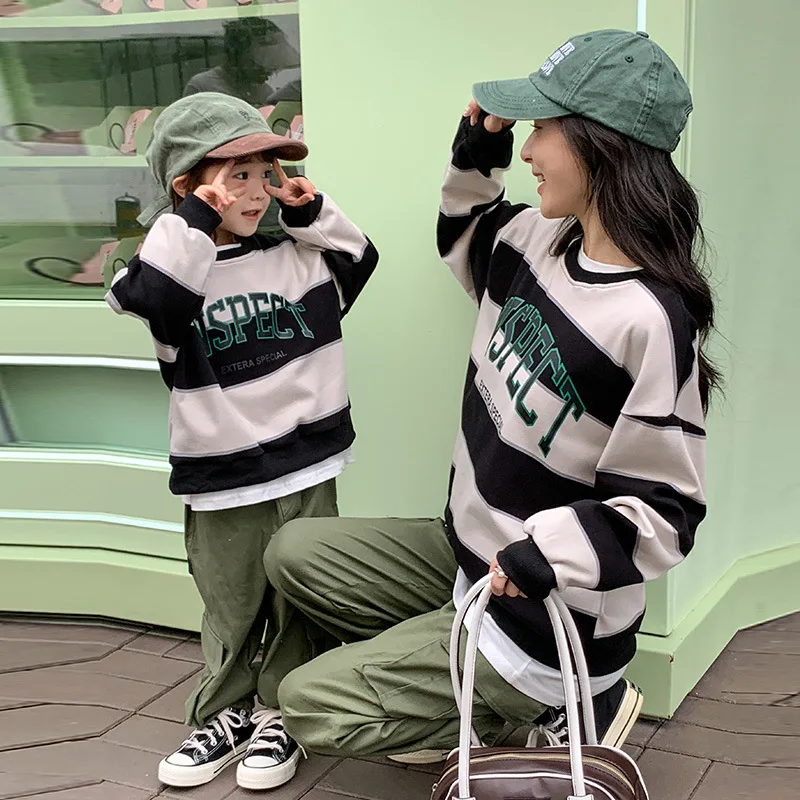 Matching Clothes Family Sweatshirt Cargo Pants Two Piece Outfits Fashion Mom Dad and Baby Girl Boy Same Clothing Korean Kids Set