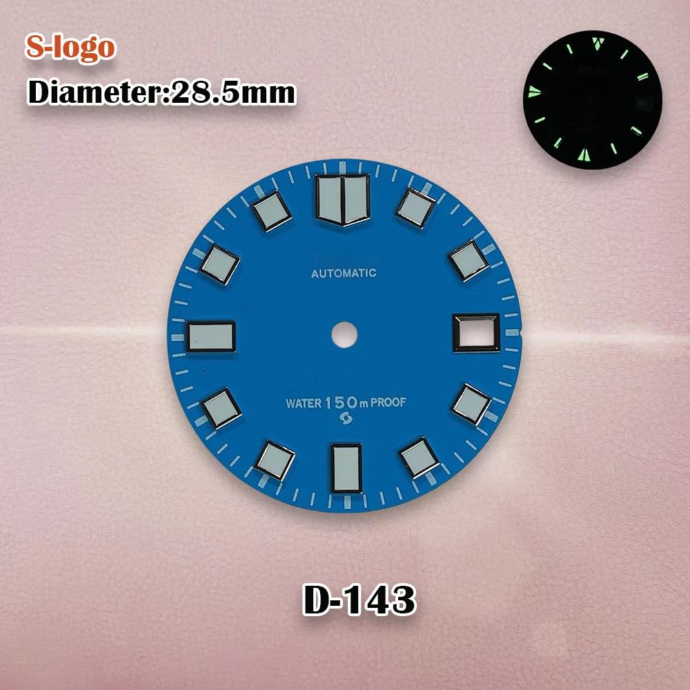 High-Quality 28.5mm S Logo Matte Diving Dial Suitable For NH35 Movement C3 Green Luminous NH35 Watch Accessories