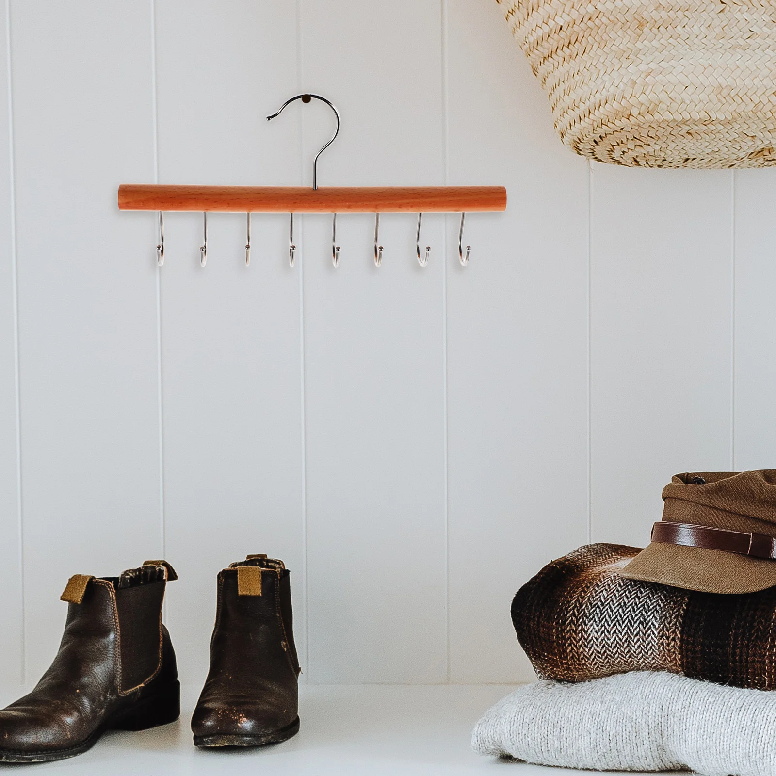 

Solid Wood Hanger Hooks Multi Functional Belt Tie Scarf Organizer Closet Storage Solution Wall Mount Wooden Hanging Rack