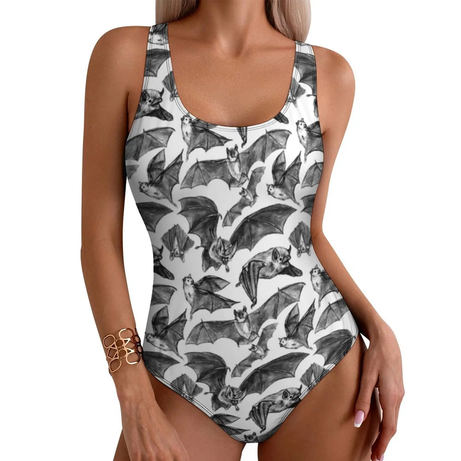 

Bat Pattern Swimsuit Sexy Spooky Flying Bats One Piece Swimwear Push Up Swimsuits Trend Holiday Swim Bathing Suits