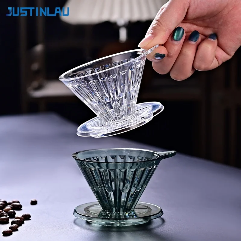 JUSTINLAU Coffee Dripper PC Plastic Hand-poured Coffee Filter Cup Anti-scald Coffee Pot Filter Cup with Base Home Barista Tools