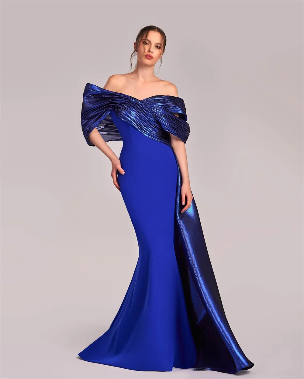 Customized Formal Dress Saudi Arabia Dearin Off-the-shoulder Trumpet Floor Length Skirts Open Back Draped Ruffle Shirred Bespoke