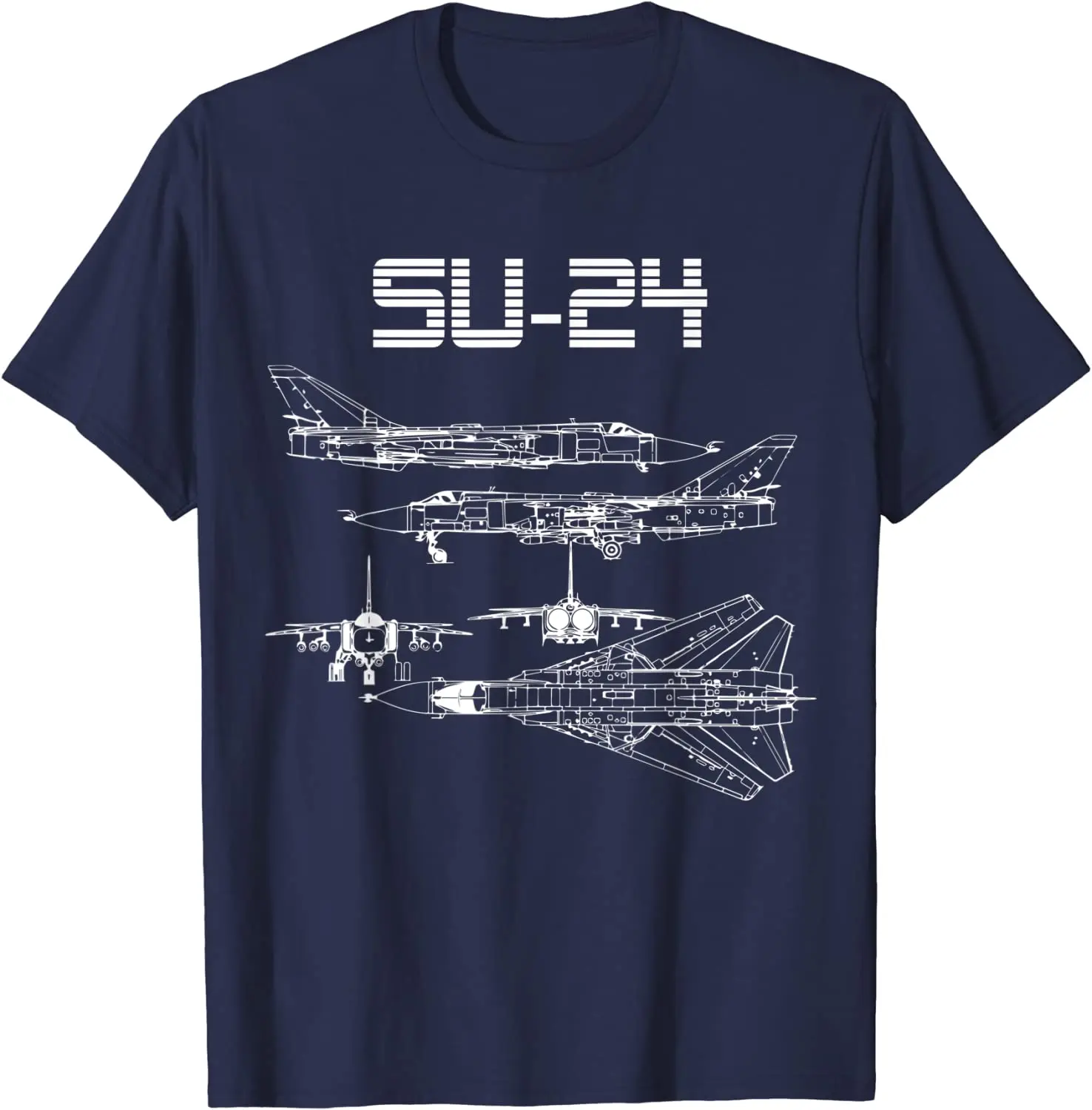 Su-24 Soviet Plane Warbird Blueprint Schematics Diagram Men T-Shirt Short Sleeve Casual Summer Boys T-Shirts