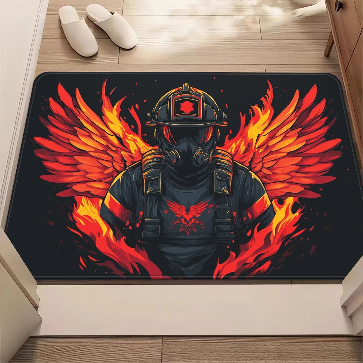 1pc Firefighter Flame Wings HD Printed Doormat Non-Slip Absorbent Rug for Bathroom Bedroom Outdoor Decor