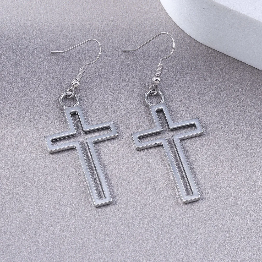 Aihua Punk Hohl Kreuz Anhänger Ohrringe Vintage Gothic Kreuz Ohrringe Edelstahl Jesus Christian Schmuck für Frauen Männer – Detail 5