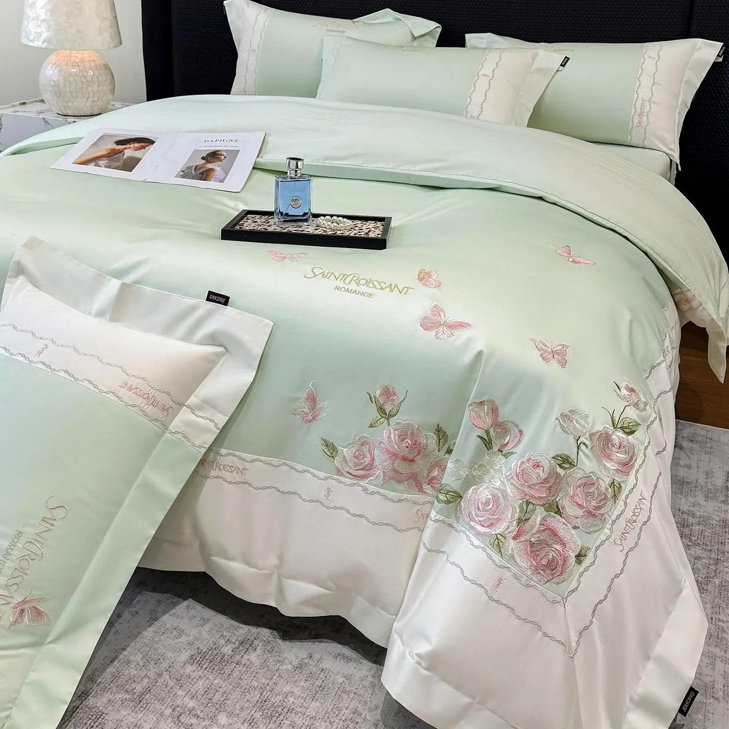 Svetanya 50S 2‑ply Egyptian Cotton Bedding Sets Rose Embroidered Bed Linens Duvet Cover Set Underwear