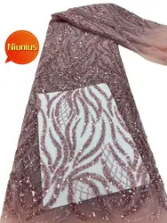 Tela bordada de lentejuelas de tul con piedras para vestido de noche de fiesta, elegante, alta calidad, 5 yardas, NN5288_R