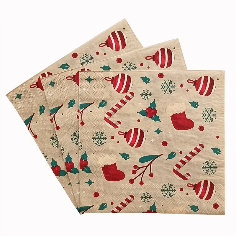 20pcs/Pac 33cm 2-Ply Christmas Elements Printed Napkins Christmas Series Party Disposable Paper Placemats Butterfly Bart Paper