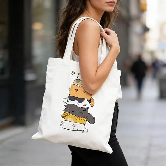 Cute "Bee Happy" Honey Bee Cartoon Canvas Tote Handbag Positive Vibes Bee Lover Reusable Versatile Bag for Women Men Daily Use - view 3