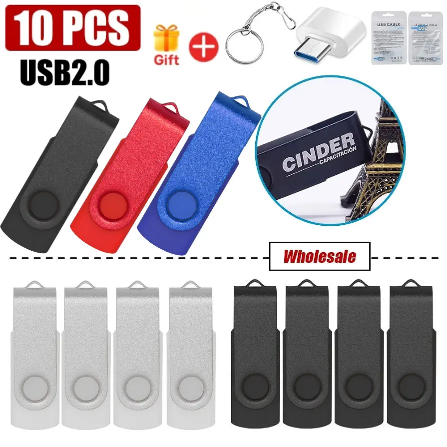 

10 шт. флеш-накопителей с бесплатным нанесением логотипа, 1 ГБ, 2 ГБ, 16 ГБ, 32 ГБ, 64 ГБ, высокоскоростные USB-накопители 2.0, флеш-память, флешка, с цепочкой