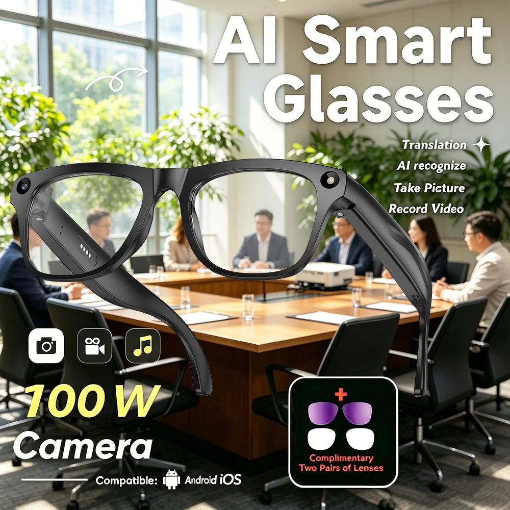 New AI Smart Glasses Anti-Shake Photography AI Interaction Calling and Listening to Music Translation Fashionable Smart Glasses