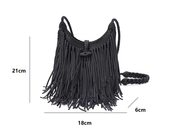 Double-Sided Tassel Design Women Crossbody Bags vintage Soft PU Leather female Shoulder Bag manual Weave messenger Sling bag