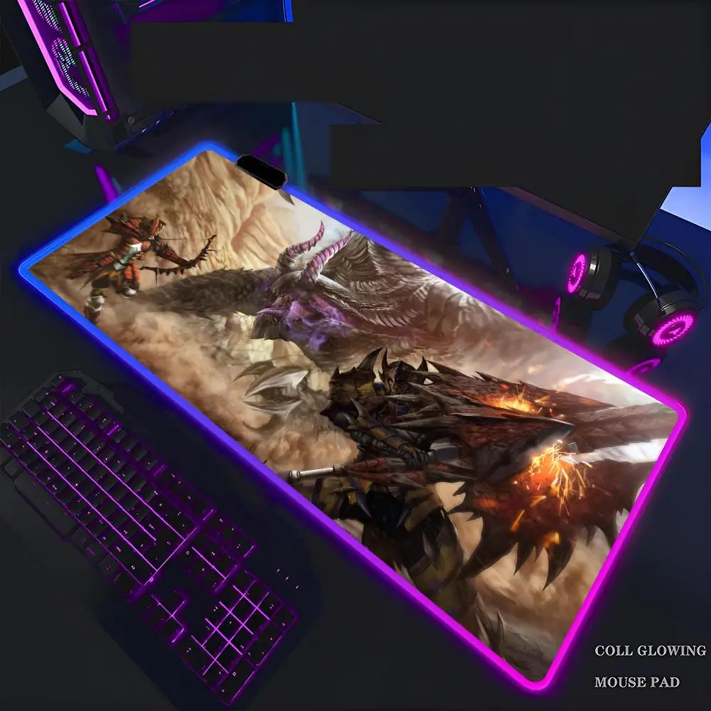 M-Monster H-Hunter R-Rises Mouse Pad Mousepad Rgb  Mouse Pad Gaming 700x300xmm Backlight Pc Accessories Gamer Keyboard Backlit M