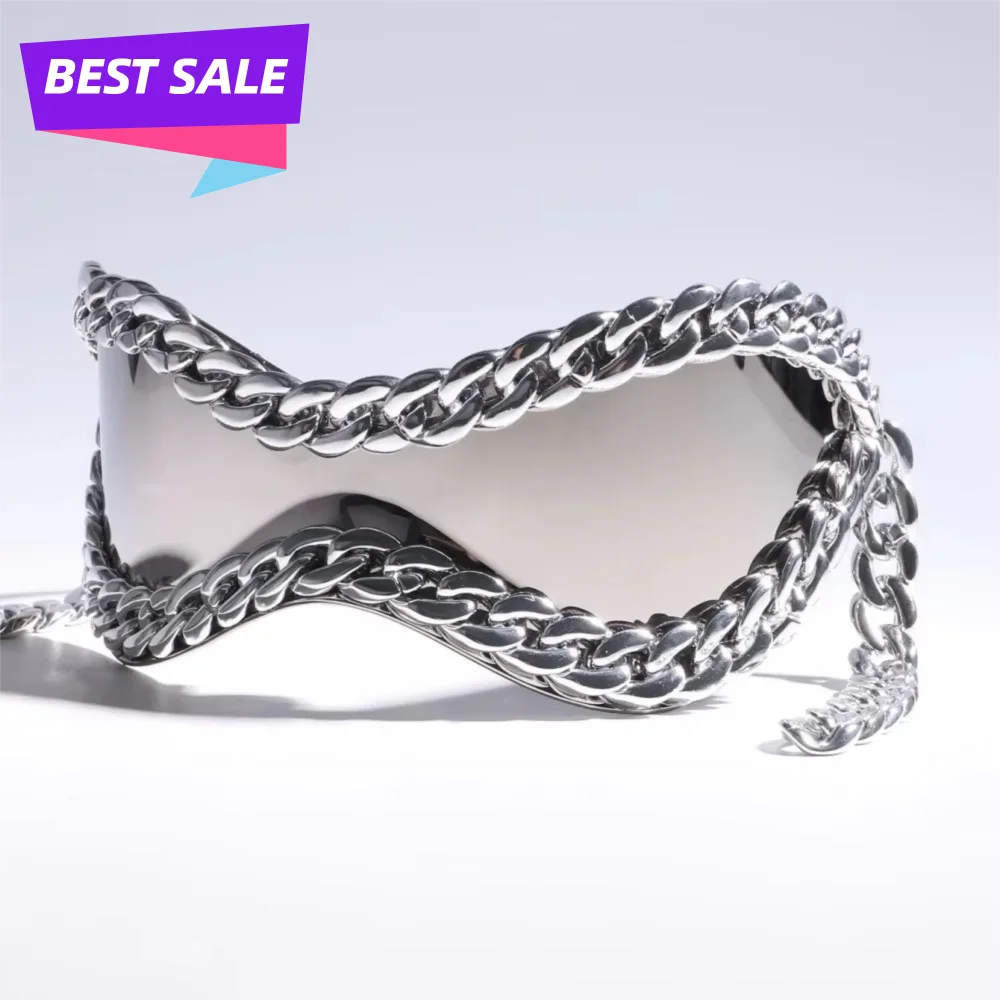 

Luxury Metal Chain Frame Sunglasses Large Frame Cool Style UV400 Lenses Eyewear Metal Chain Decoration All Matching Punk Glasses