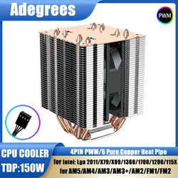 CPU Air Cooler 6 Heat Pipe 4Pin PC Processors Cooler for Intel LGA 1700 1200 1366 1151 1155 2011 X79 X99 AM3 AM4 AM5 Ventilador