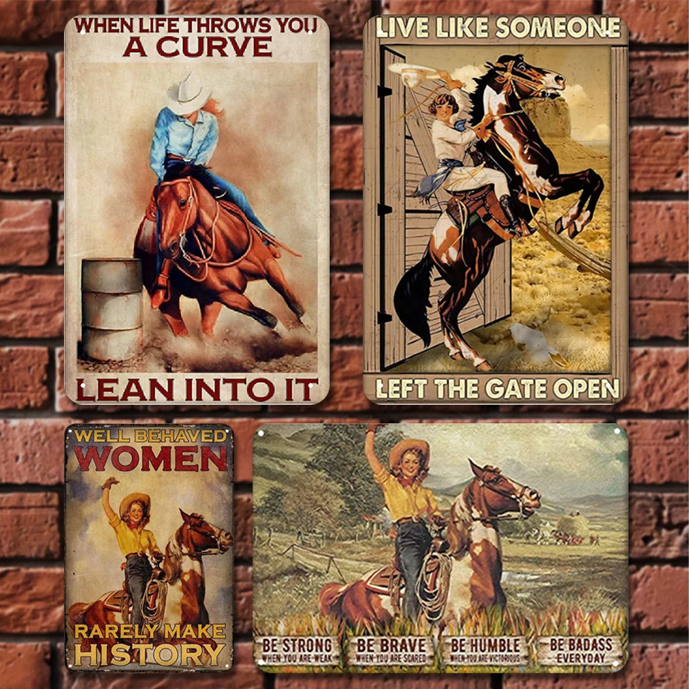 4Pcs Western Cowgirl Vintage Metal Plate Rectangular Iron Painting Kit 20x30cm