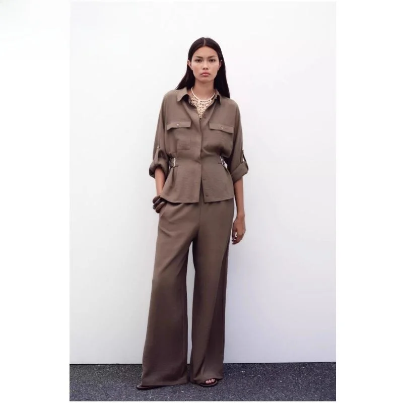 

Женский повседневный охотничий костюм Sle irt with ket Side Bule, широкие брюки из хлопка и полиэстера, не растушевываемый