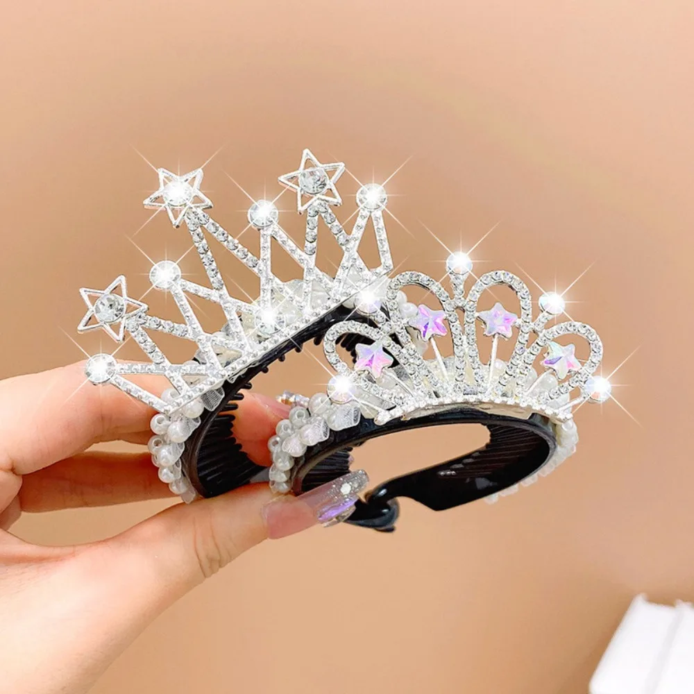 Princess Kids Headwear Lovely Sweet Pearl Bun Hair Clip Crab Kids Hair Claw High Ponytail Fixed Artifact Children's Crown