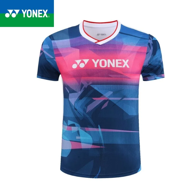 Yonex-قميص تنس الريشة بأكمام قصيرة قابل للتنفس للرجال والنساء ، سطح تظليل هندسي ، سريع الجفاف ، جديد ، صيني