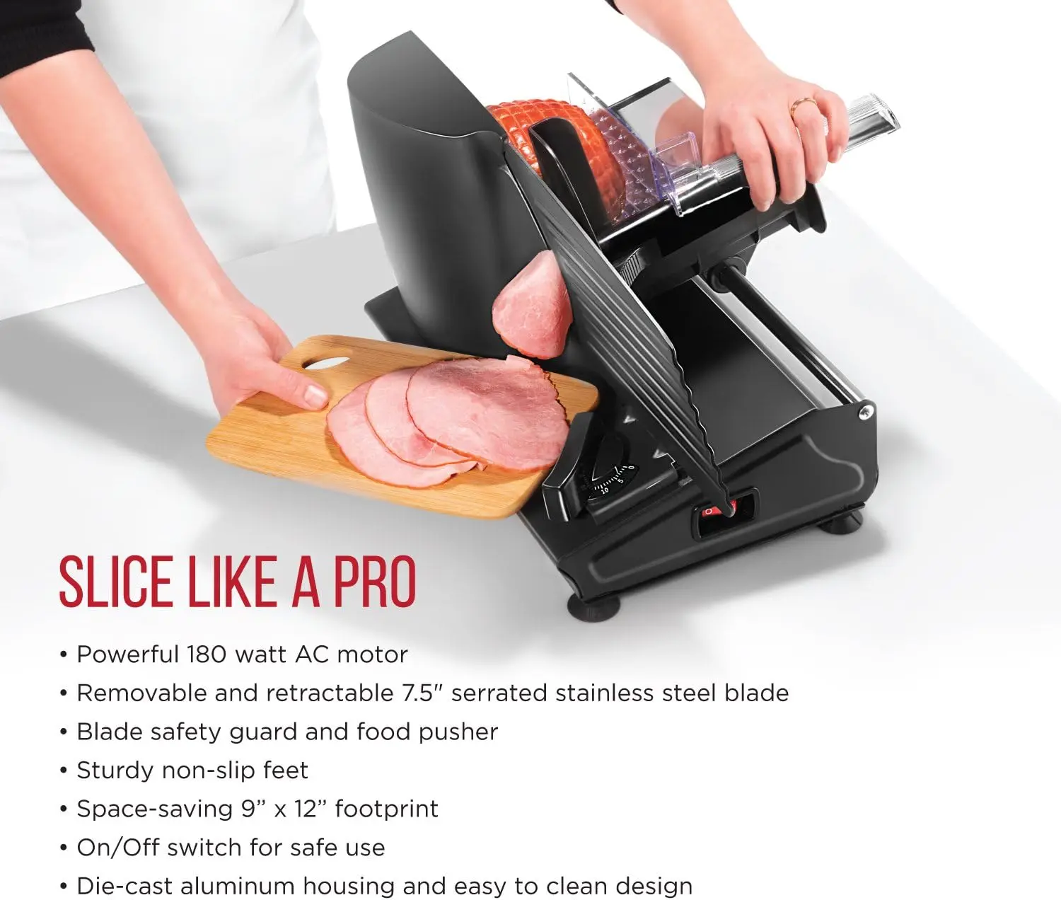 NEW Electric Deli Slicer With Adjustable Slices, Stainless Steel Blades, Safe Feet - For Ham, Cheese, Bread, Fruit & Veggies