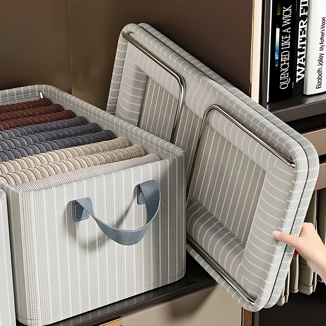 Folding Metal Frame Clothes Storage Box Large Capacity Pants Storage Box Household Moisture-proof Closet Organizer Storage Boxes