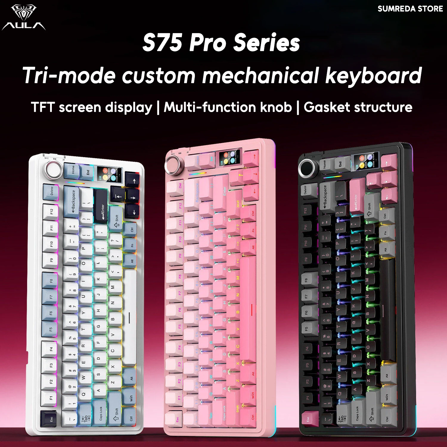AULA S75 Pro S75pro 75% Wireless Gaming Mechanical Keyboard Multi-function Knob Screen Hotswap RGB Wired Office Gaming Keyboard