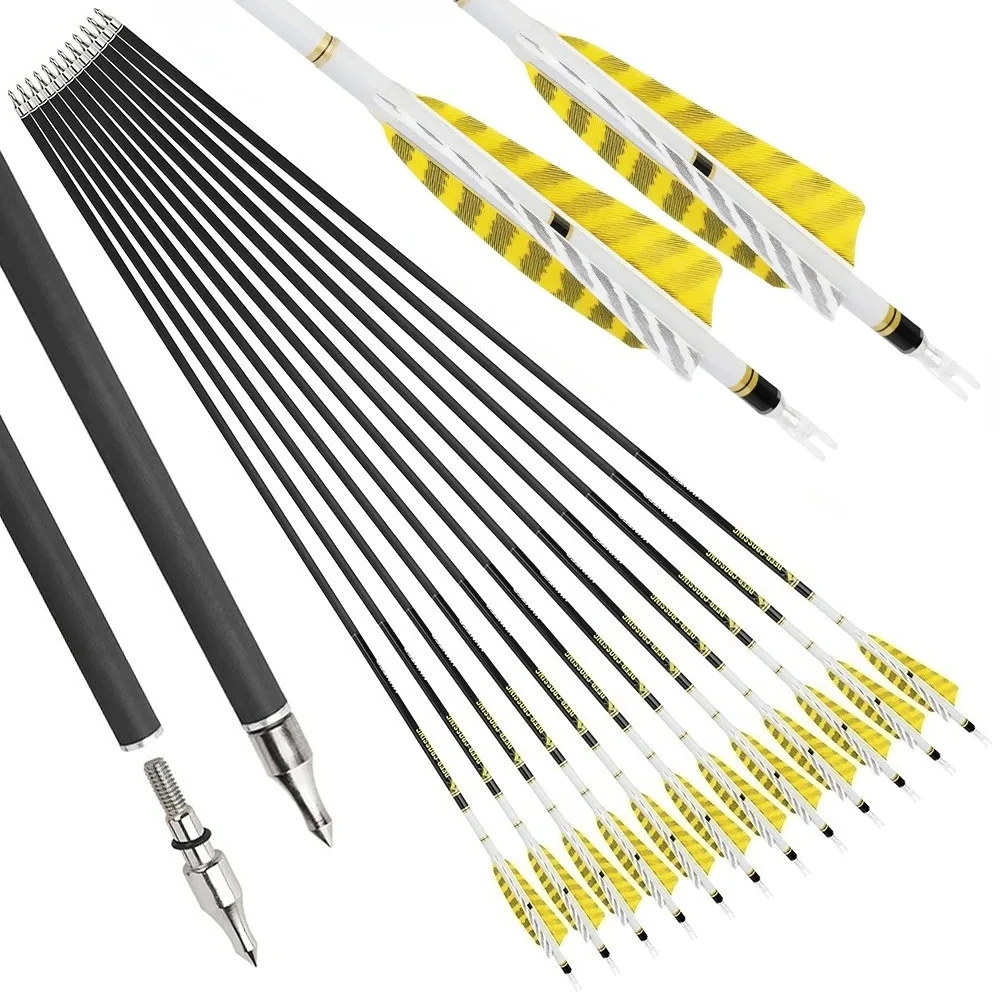 

6/12pc Pure Carbon Arrow Spine 300/400/500/600/700/800 Archery ID 6.2mm Bow Shooting Hunting Target Practice Spin Arrow Feather