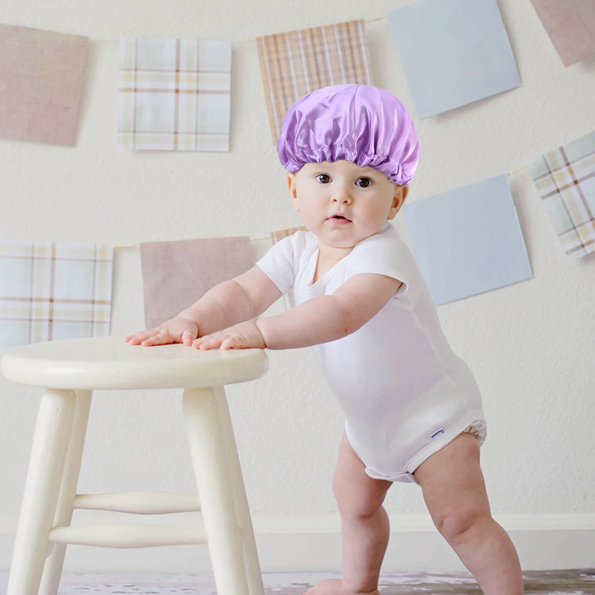 

3Pcs Elastic Adjustable Satin Sleep Caps Breathable Lightweight for Kids Ages 2-7 Hair Protection Shower Bath