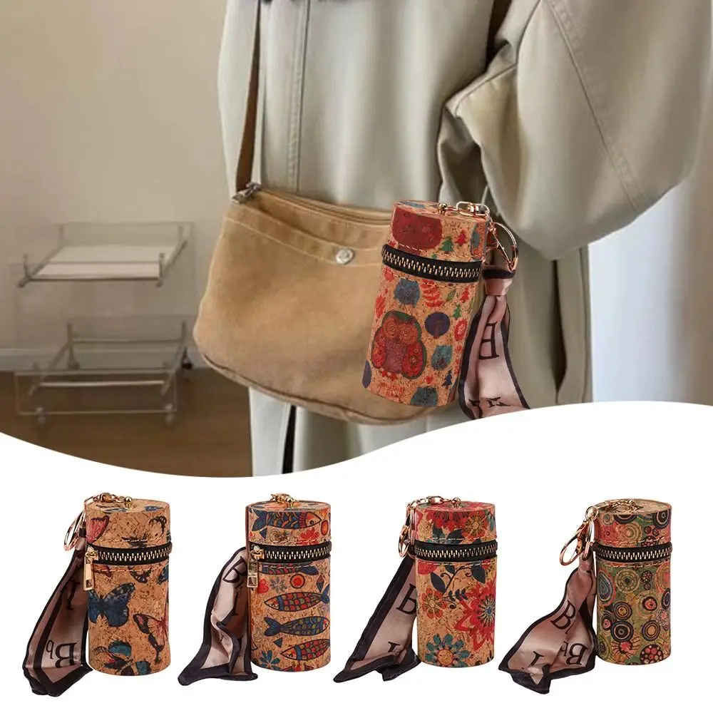 

Мини-сумка для губной помады в стиле ретро из искусственной кожи, цилиндрическая сумка-ведро с мультяшным принтом, деревянная сумка с подвеской для женщин и девочек