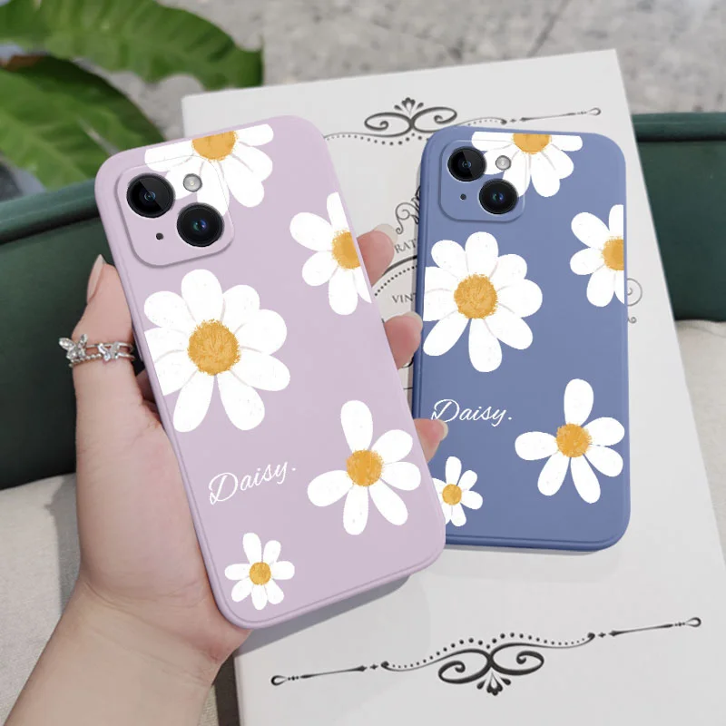 Etui na telefon Watercolor Daisies do iPhone\'a 16 15 14 13 12 11 Plus Pro Max Mini X XR XS Plus Liquid Silicone Cover