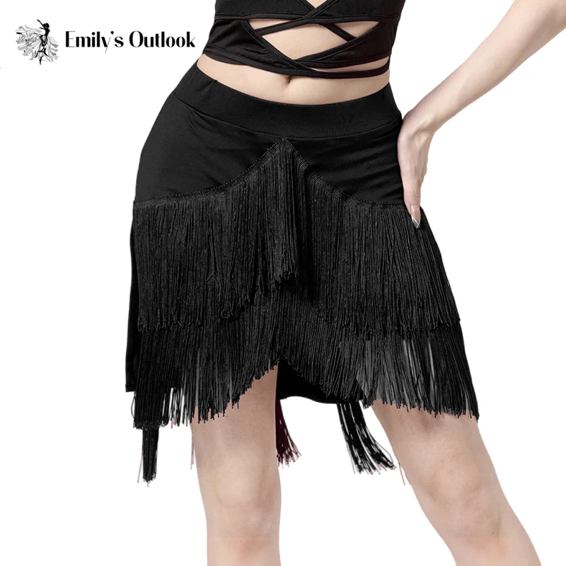 

Dance Latin Ballroom Skirts for Women Tango Salsa Fringe Swing Hip Scarf Rumba Irregular Hem Dancewear Tassel Rave Costume Skate