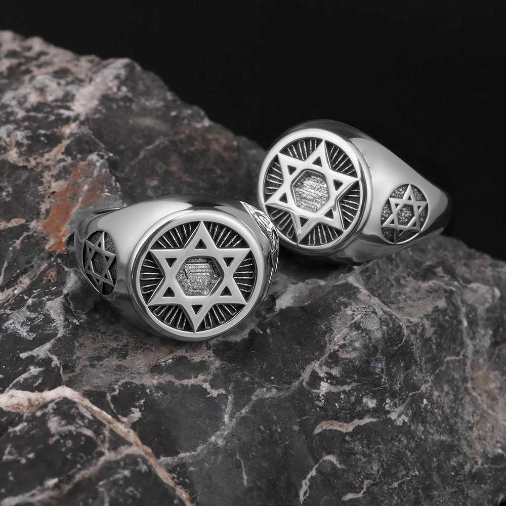 

1PC Vintage Stainless Steel Star of David Rings for Man Yurman David Star Ring Man Jewelry Man's Rings