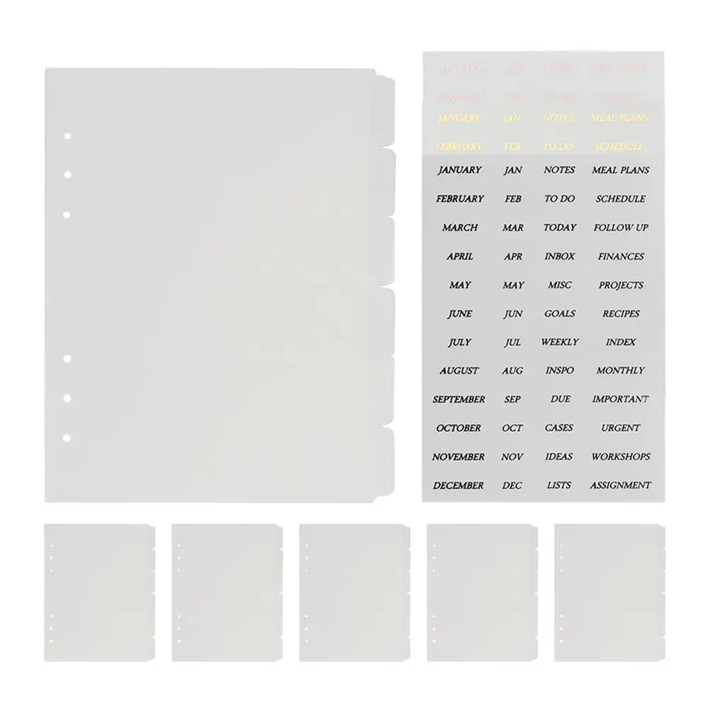 

Transparent PP A5 Dividing Pages Monthly Stickers Binder Separators Compatible School Office Use Clear Notebook Organizers 6
