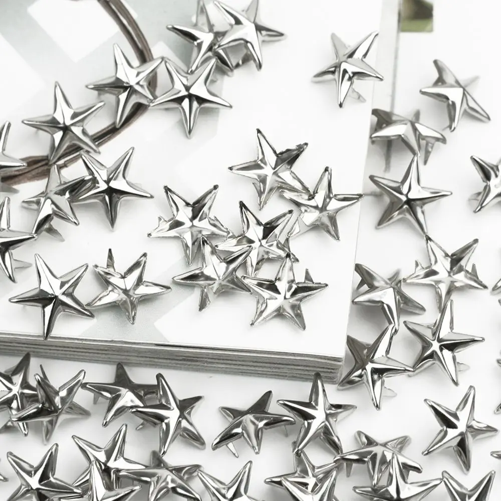 100pcs DIY Silver Sewing Decoration Clothing Accessories Studs Spikes Spots Nailhead Leather Craft Star Rivets