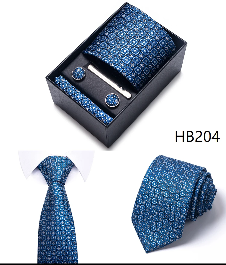 Krawatte Taschentuch Manschettenknopf Set für Männer Krawatte Urlaub Geschenkbox Blau Gold Anzug Zubehör Schlanke Hochzeit Gravatas – Detail 10