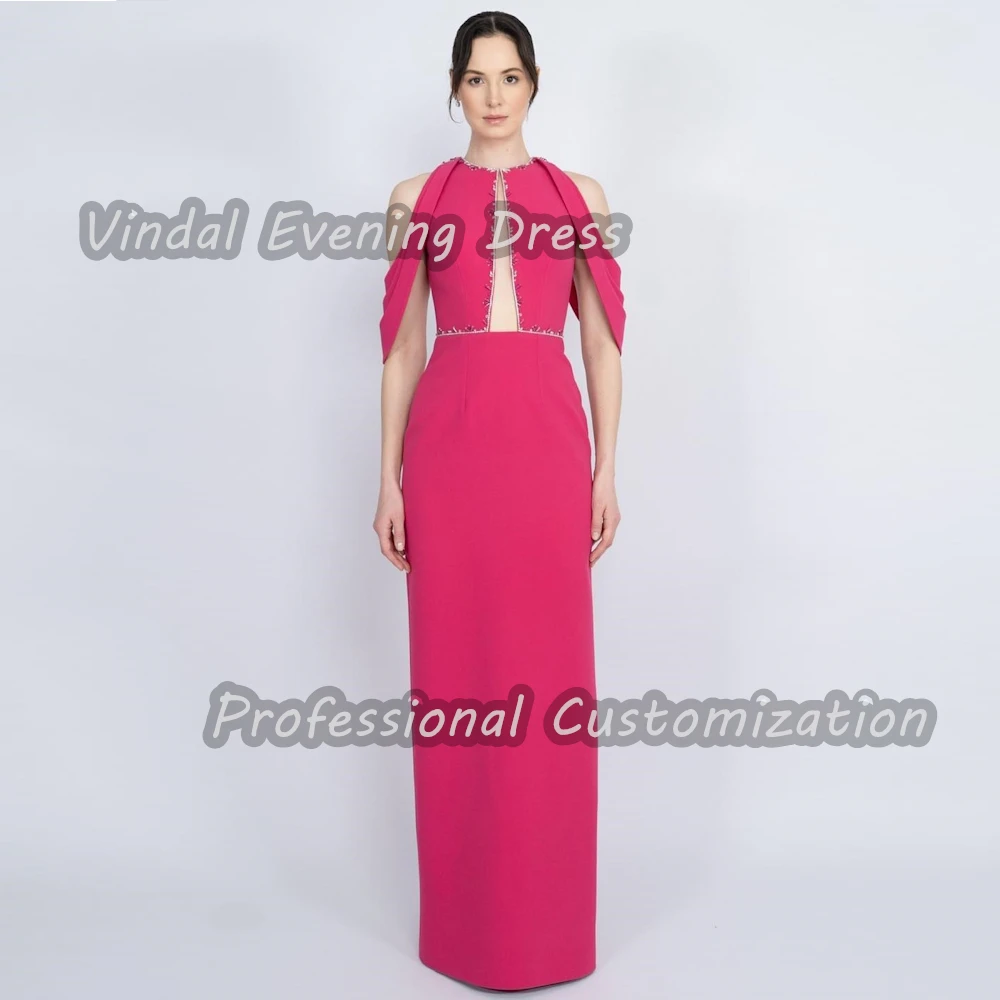 

Vindal Crepe Floor length Ruffle Beaded O-Neck luxurious Straight Breast Padding Elegant Short Sleeves السعود For Woman 2024