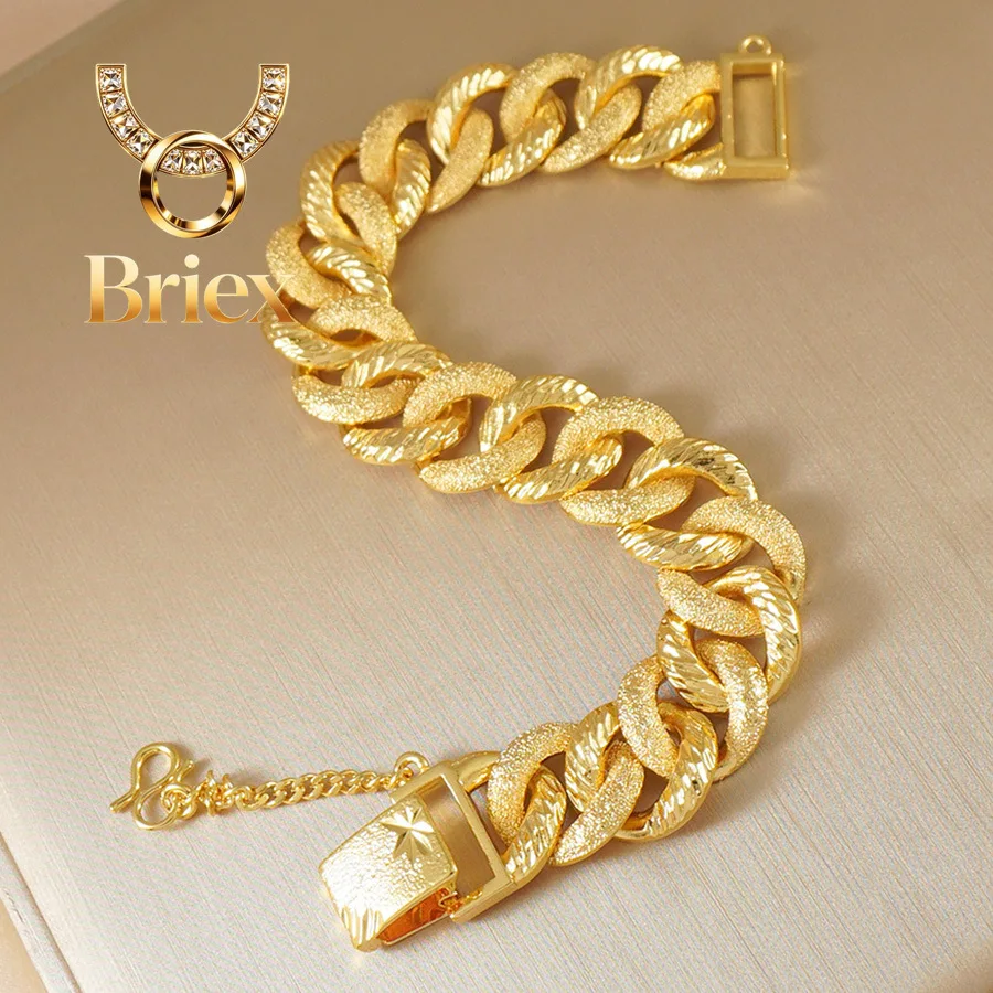 Briex Jewelry High-quality 9999 gold wrist chain luxury 24K real gold matte Cuban chain bracelet for women hip hop style wedding