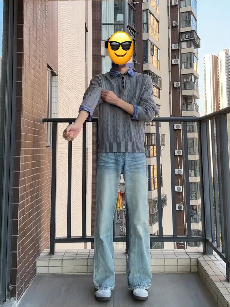 

Мужской свитер из вязаного трикотажа с эффектом двухслойности, весенний, в американском стиле, базовый слой, топ CleanFit, подходит для сочетания с одеждой