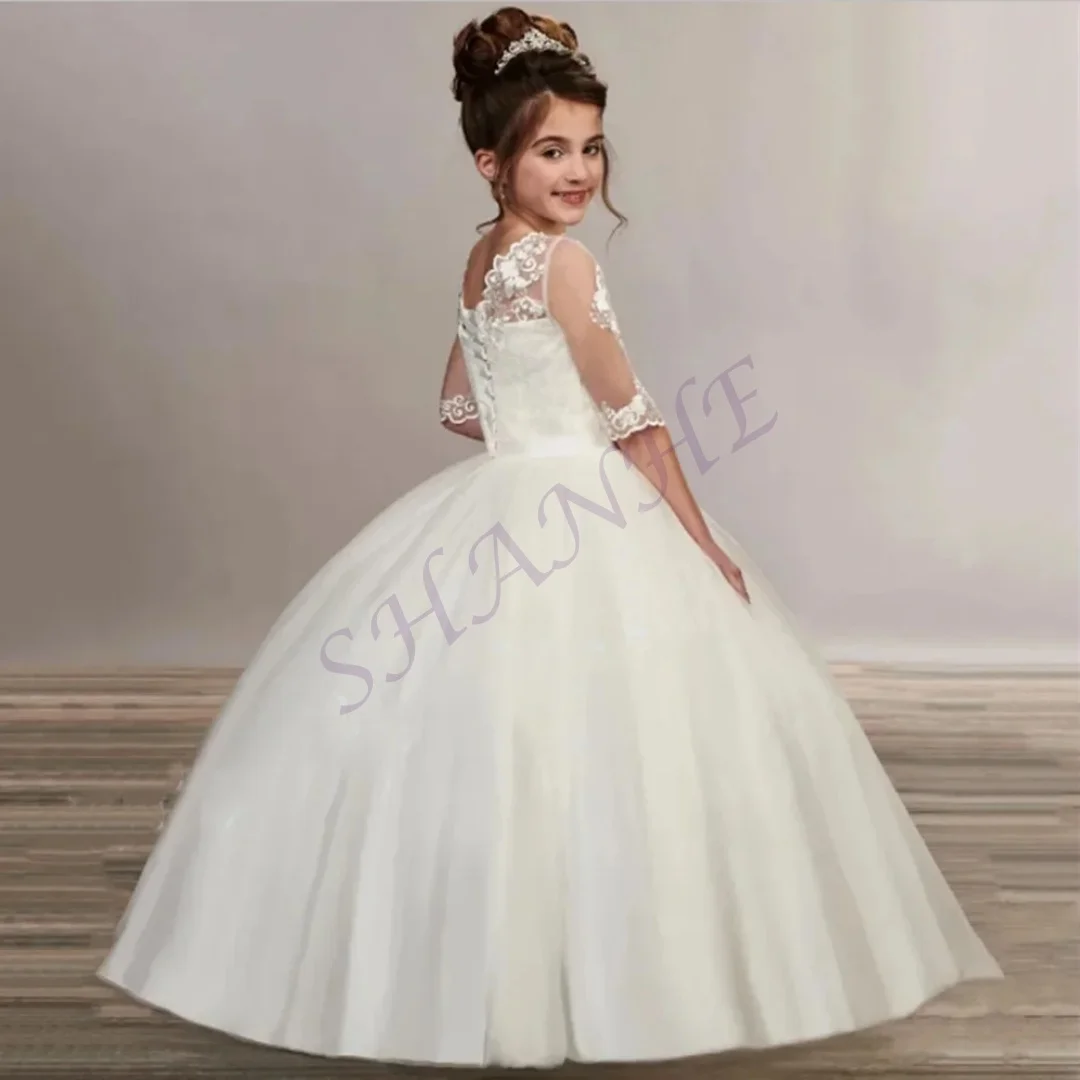 

Индивидуальные платья Lvory для девочек-цветочниц на свадьбу с аппликациями и половиной рукавов, элегантное платье принцессы для подружки невесты для первого причастия, выпускного вечера