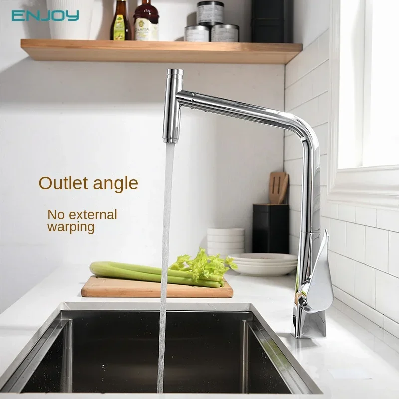 Refined Copper Kitchen Faucet High Pressure Splash-Proof Water Rotating Washing Basin Sink Pull-out Hot and Cold Water Faucet