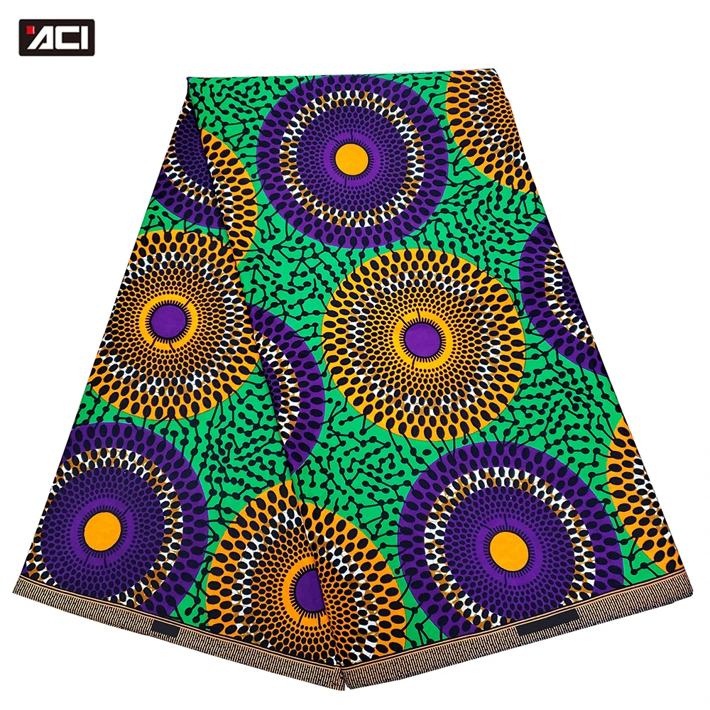 ACI African Wax Fabric Ankara 100% Cotton Nigeria Wax Fabric Veritable Real African Wax Prints Fabric 6 Yards/Piece For Women