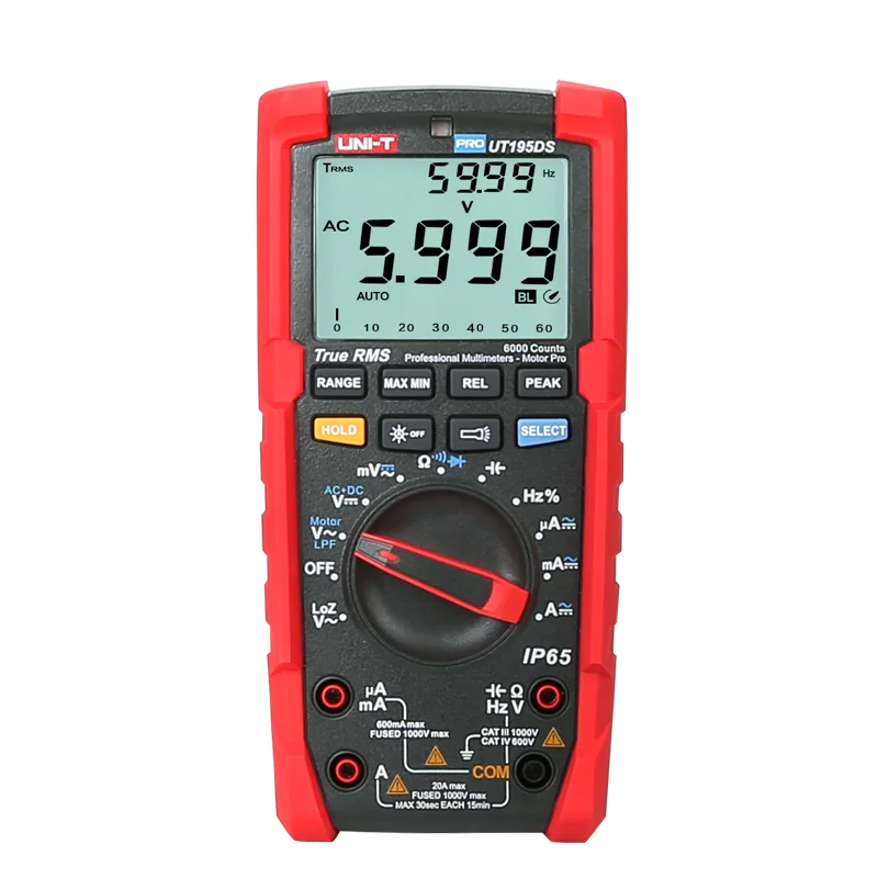 UNI-T UT195DS Industrial Digital Multimeter Professional Tester Waterproof IP65 Flashlight AC DC LOZ Motor Phase Voltage Test