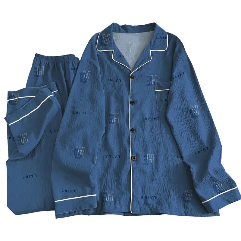 新しいファッショナブルなメンズ春/秋ヴィンテージミニマリストクラウドプリントコットンパジャマホームウェアセット、長袖とズボン付き