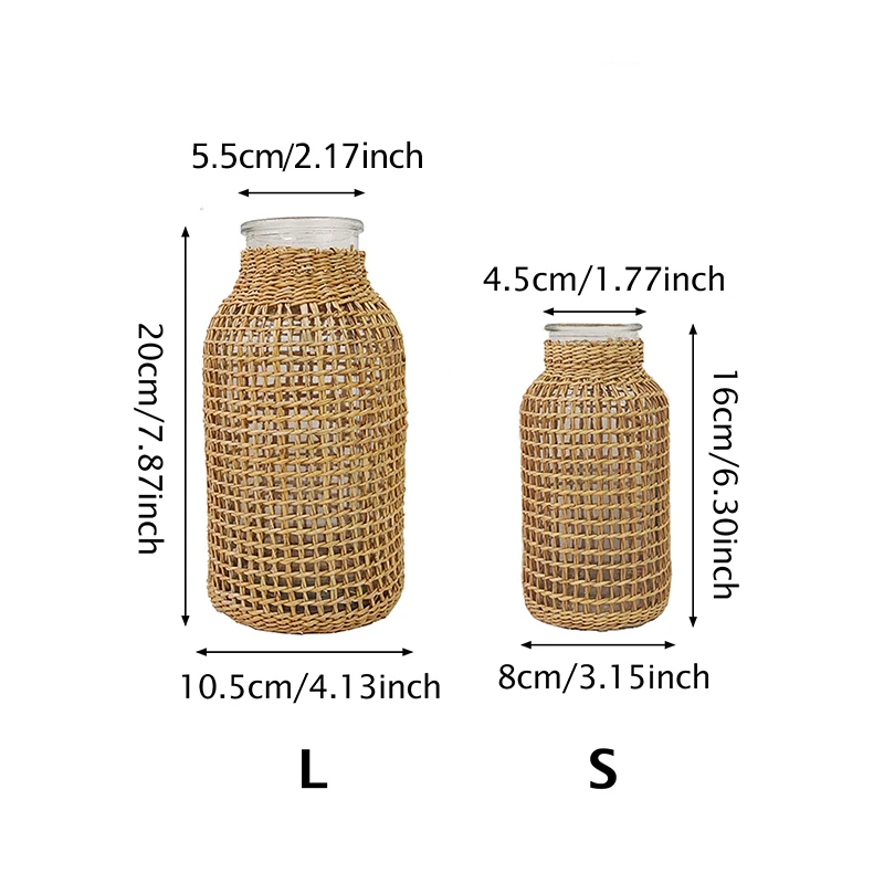 Rattan Vase Household Flower Home Decor Tabletop Dried Flowers Wicker Vase Country Retro Woven Art Craft Vase Home Living Room