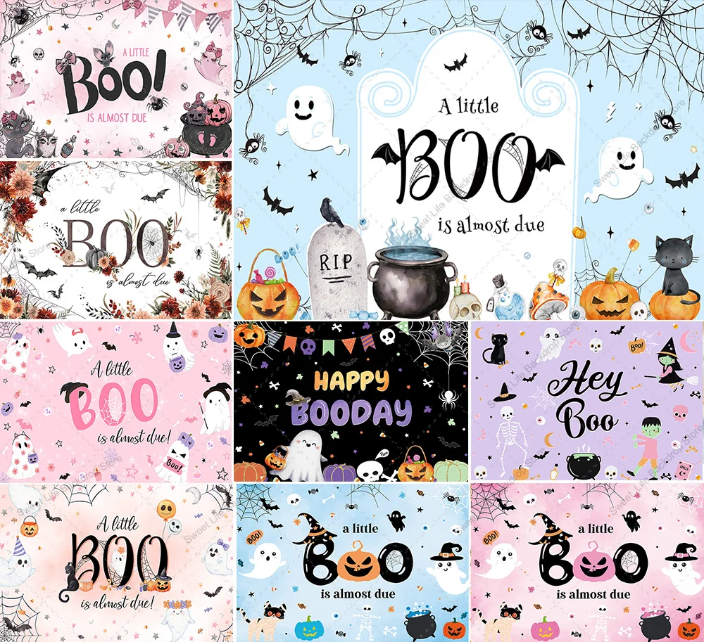 Хэллоуин детский душ фон ужас тыква ведьма летучая мышь паутина призрак ребенок первый день рождения портрет фото фон Декор