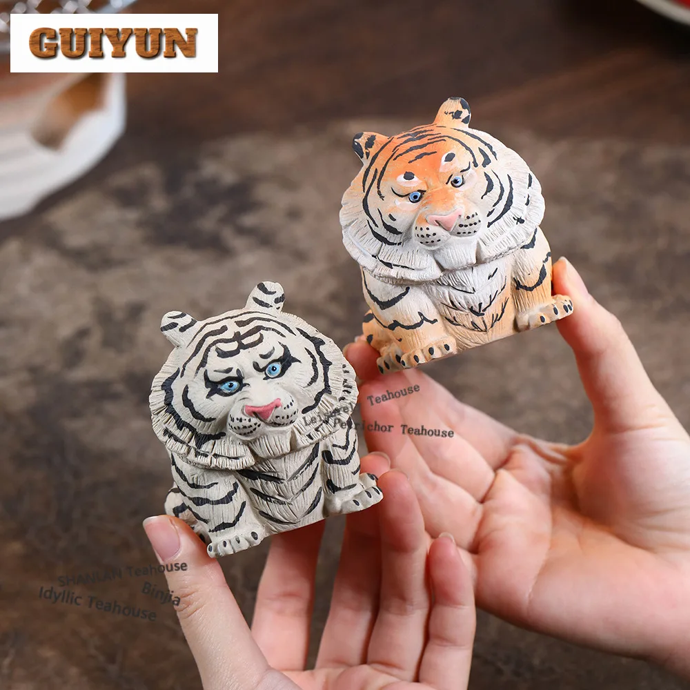 Yixing Purple Clay Wealth-attracting Tiger Tea Pet Traditional Fish Tank Landscaping Tea Figurine Play Toys Tea Statue Ornaments