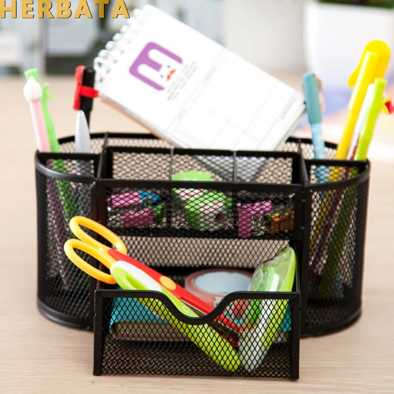 1 PC High Quality Metal Made Office Organizer Square Cosmetic Pencil Pen Holders Stationery Container Office Supplies CL-2513