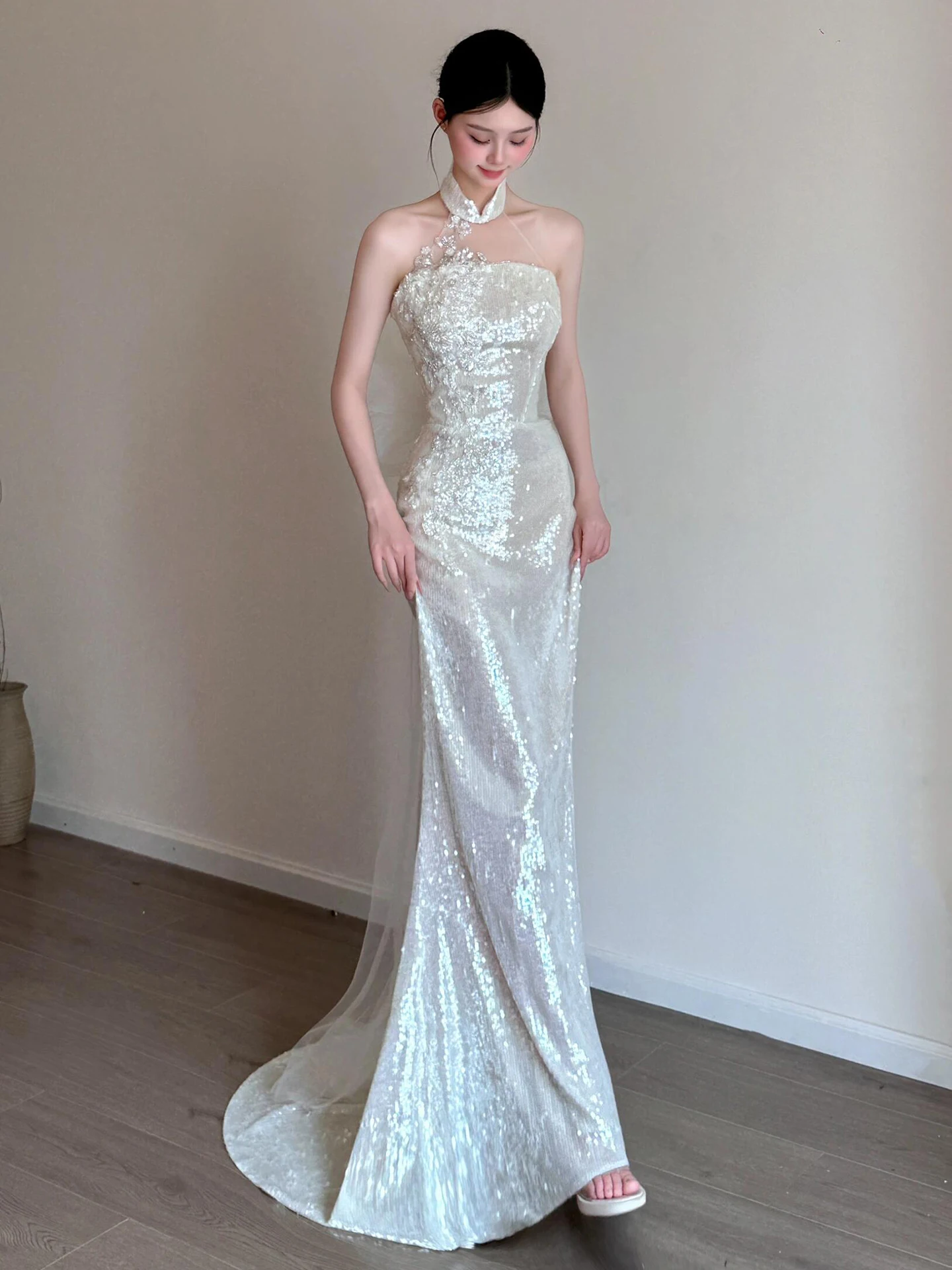 

Ele Fi Tail Evening Dr Luxury mat 2025 New Host Year Conference Dr Student Art Exam Performance Costume